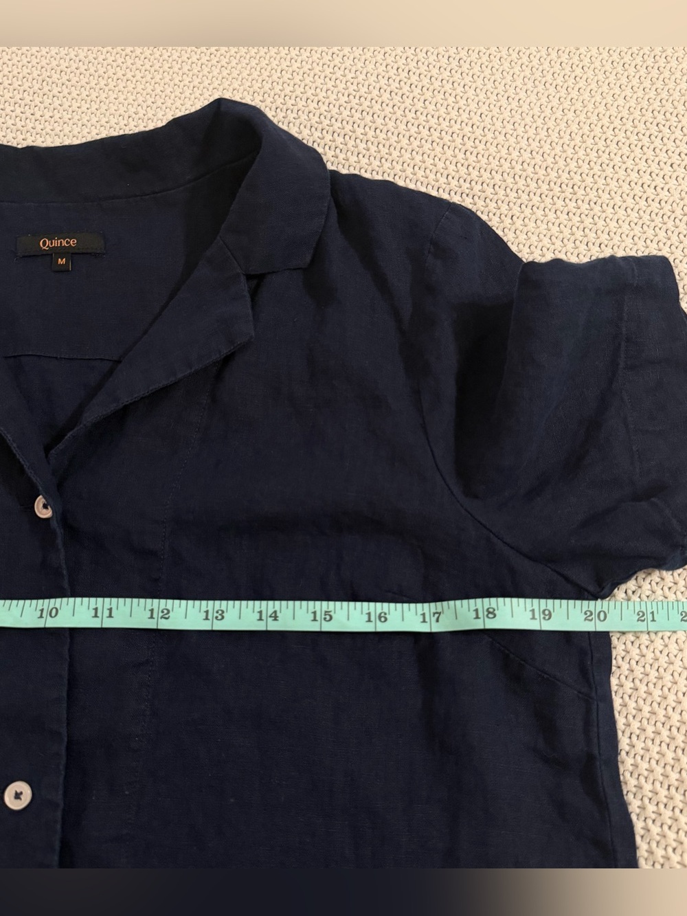 Quince Women's 100% European Linen Short Sleeve Shirt in Flax Deep Navy Medium - Picture 10 of 11